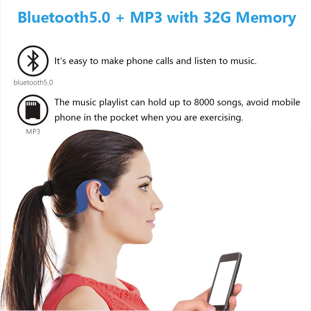 Otwarte słuchawki do pływania, Bluetooth 5.0, wodoszczelność IP68, odtwarzacz MP3 z pamięcią 32 GB, sportowe słuchawki bezprzewodowe, z technologią przewodnictwa kostnego, czarne