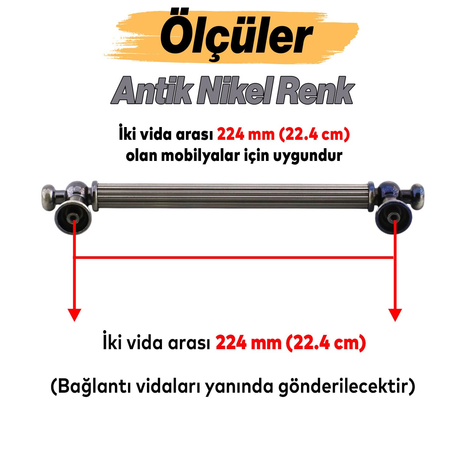Selçuklu Antik Nikel Metal Kulp 224 mm Mobilya Çekmece Mutfak Dolabı Dolap Kapak Kulpları Kulb Kulpu