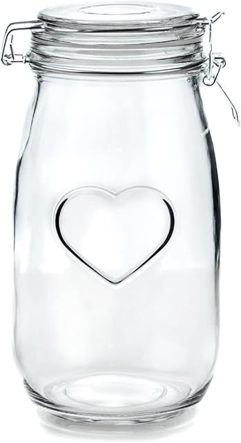 Nicola Spring Heart Design Glass Storage Airtight Food Preserve Jar with Clip Fasten, 1.5L