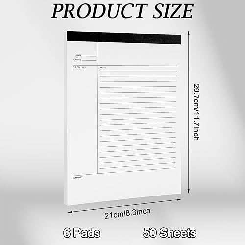 Miniatura 2 de Whaline 300 hojas, 6 blocs de notas legales de 8.3 x 11.6 pulgadas, blocs de notas Cornell, blocs de notas blancas de escritura A4, bloc de notas