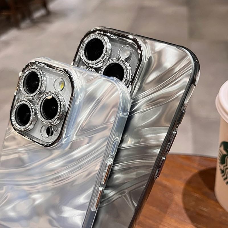 Image of COVERLY for iPhone 12 Pro Hot Diamond Ring Lens Film Camera Protection Phone Case, Luxury 3D Laser Cut Water Ripple Mirror Gradient Glitter Colorful Hard Mobile Cover for Apple iPhone 12 Pro (Black)