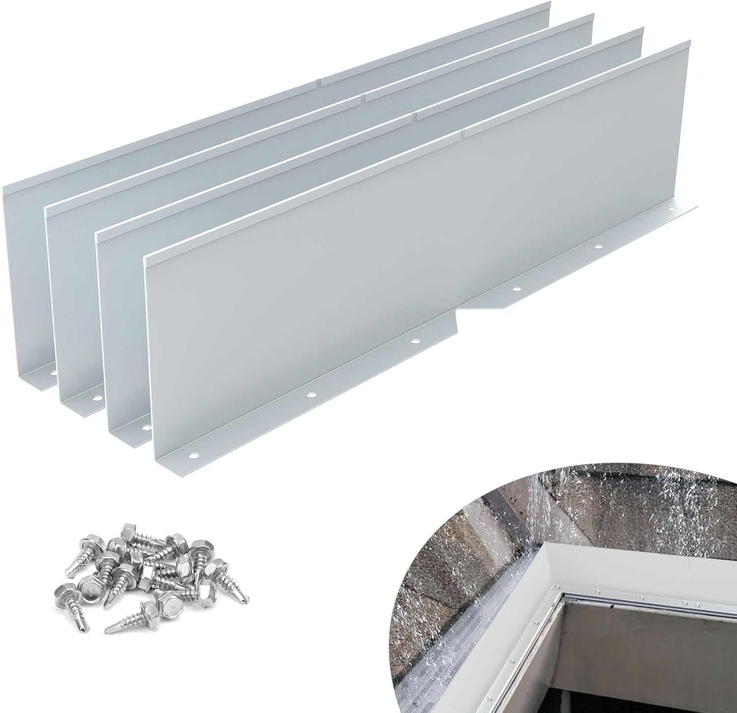 Flamorrow 4 Pack Aluminum Gutter Valley Splash Guards, Foldable