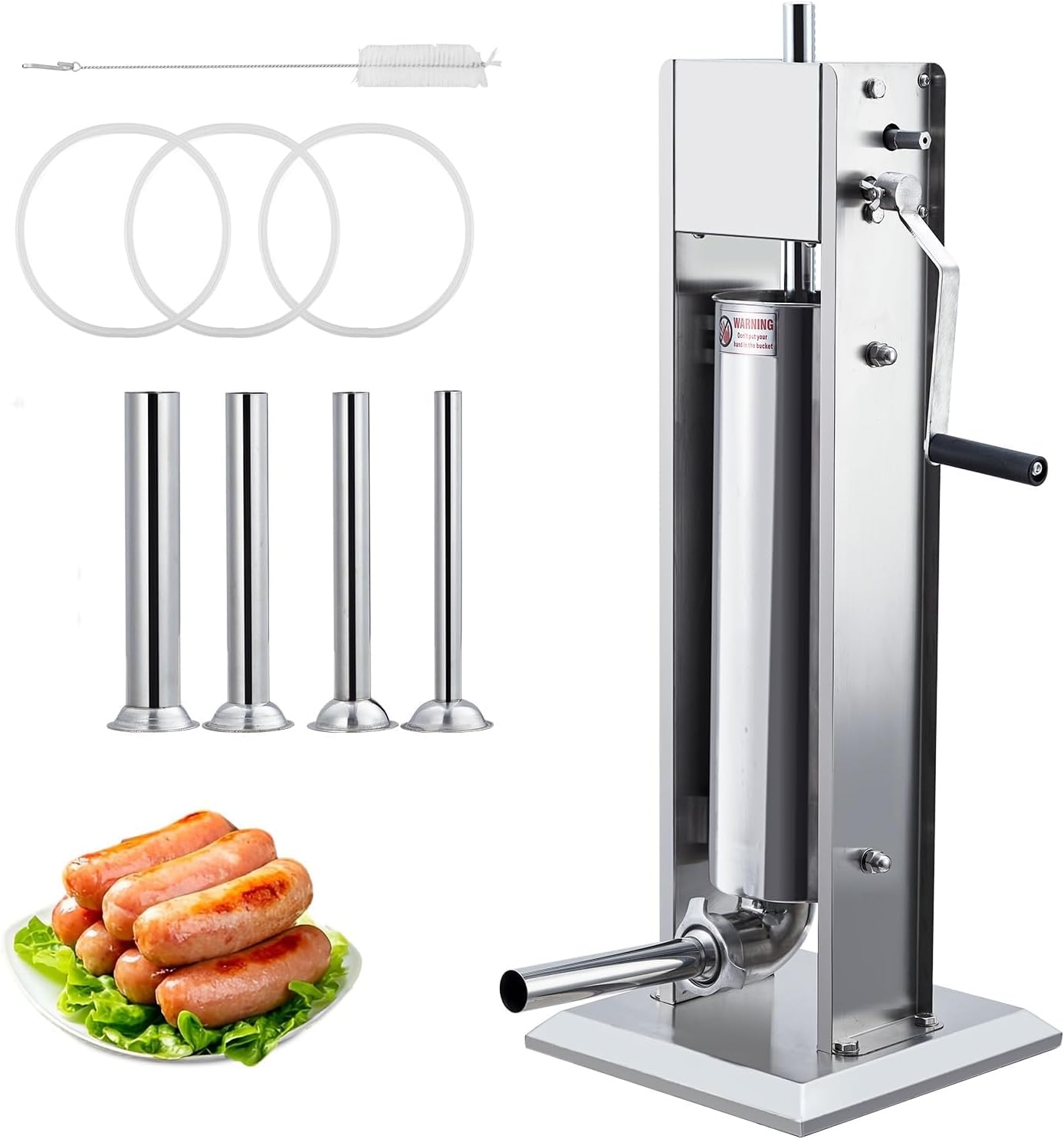 GarveeHome Sausage Stuffer, Manual 15 LBS/7 L Sausage Maker Machine, Meat Stuffer with Dual Speed, Stainless Steel Heavy Duty Sausage Filler with 4 Stuffing Tubes, for Commercial and Home Use