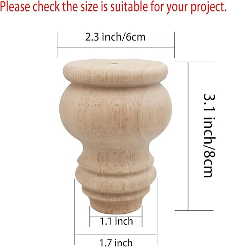 Miniatura 2 de Patas de madera maciza de 3 pulgadas de alto, para moño, sin terminar, para armario, sofá, otomano, soporte de TV, sofá biplaza, juego de 4