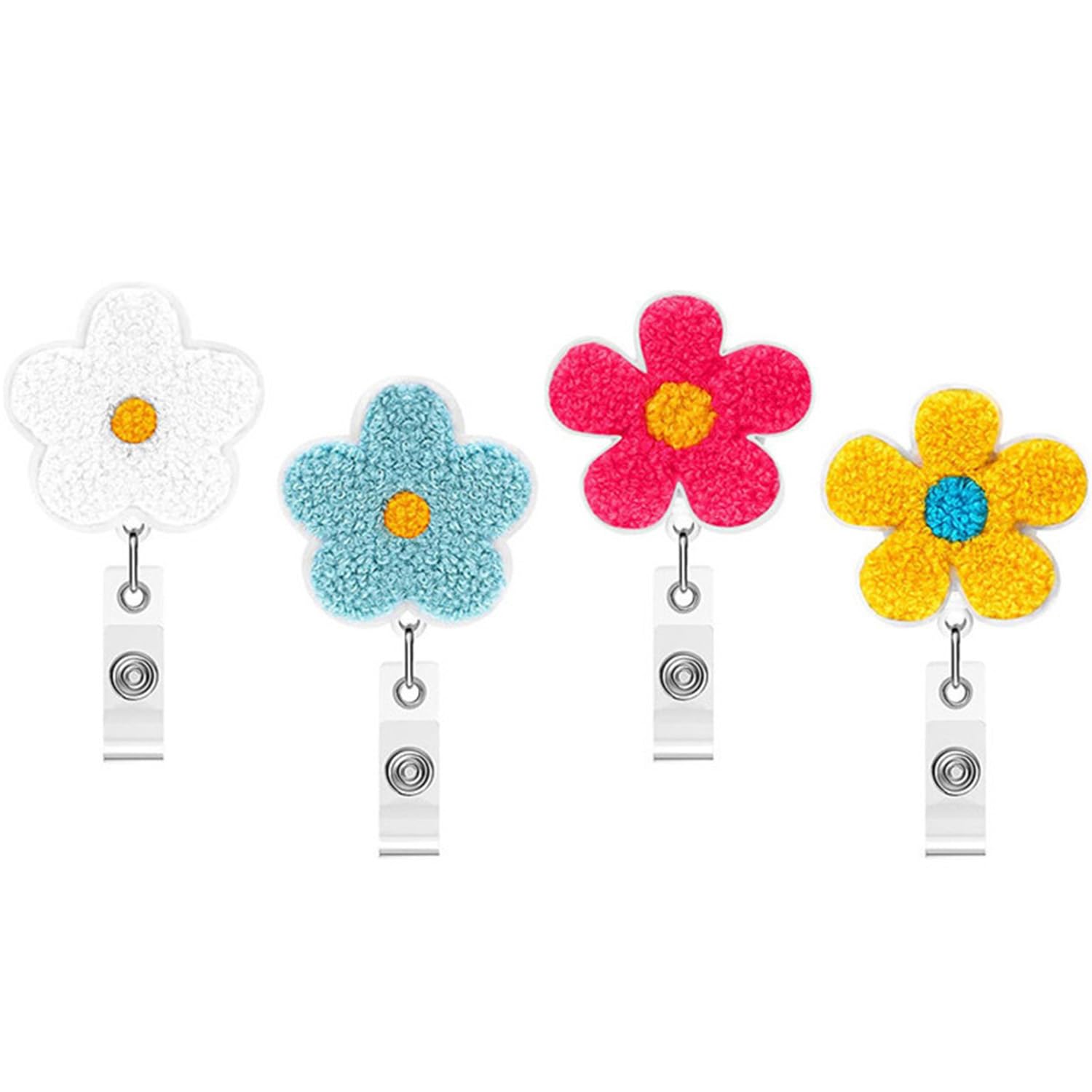 4Packs Nurse Badge Reels Retractable Badge Clip Holder Flower Badge Reel with Clips Preppy Party Colors Nurse ID Badge Reel Name Tag Badge Holder for