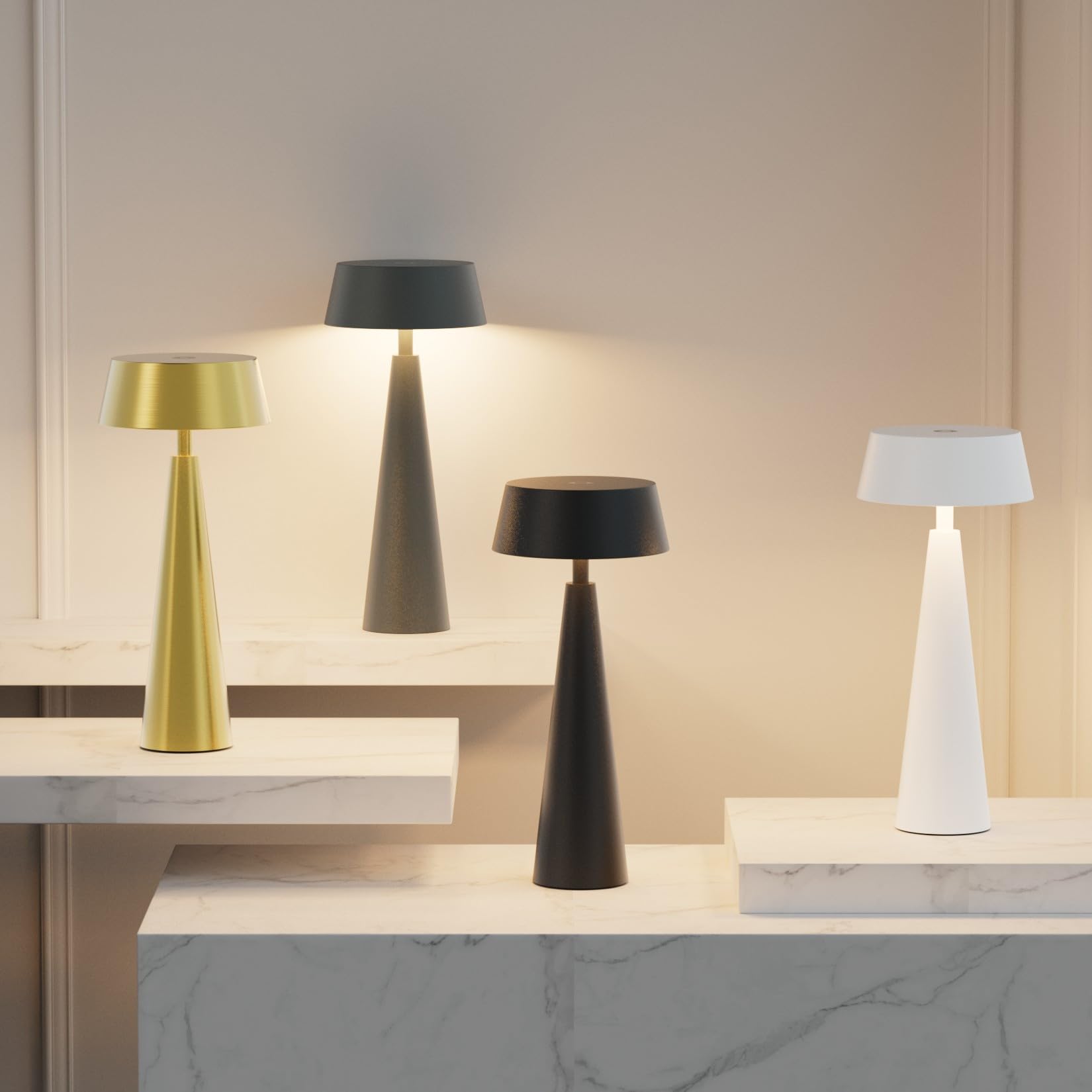 Lampe de table LED sans fil avec batterie, intensité variable 3000K-6000K, rechargeable IP54, Noir