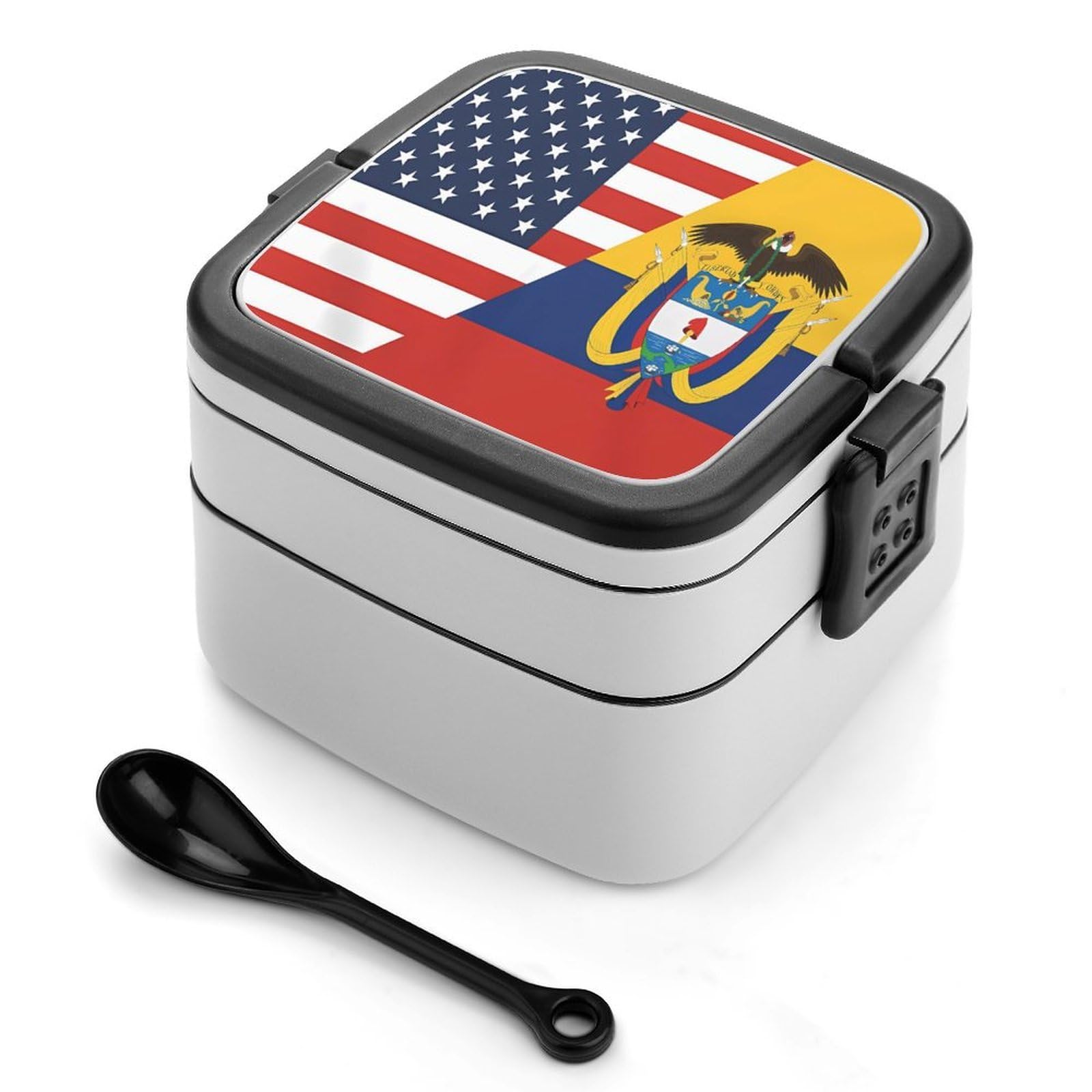 CGSBNGHA Flag of US Colombia Flag Bento Lunch Box 2 Layer Lunchbox Food Container for Adults Office