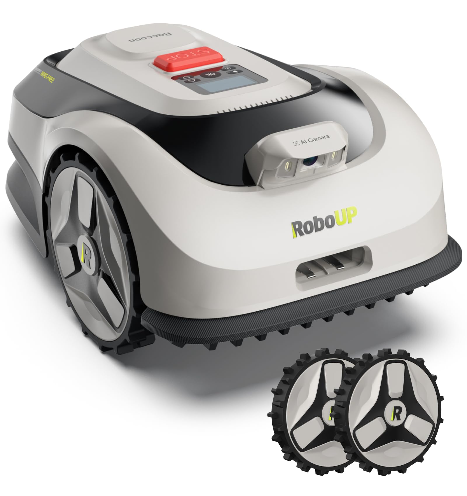 RoboUP Raccoon 2 SE Robot Tondeuse & Roue Avant Remplaçable - 600m²