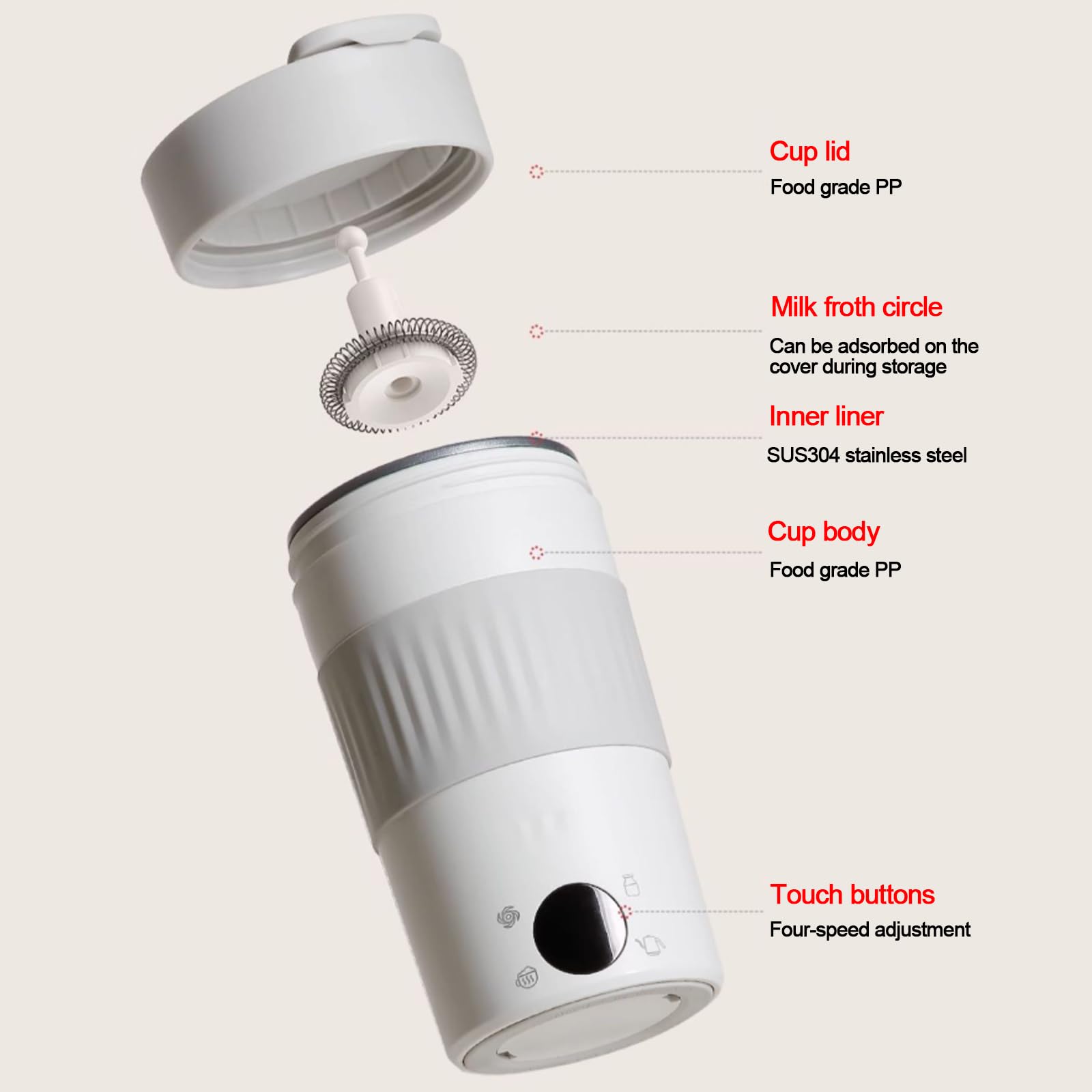 Elektryczny spieniacz do mleka, automatyczny spieniacz do mleka, 300 ml, z ekranem dotykowym LED, łatwe czyszczenie, inteligentna regulacja temperatury, 8800 obr./min do latte, cappuccino, gorącej