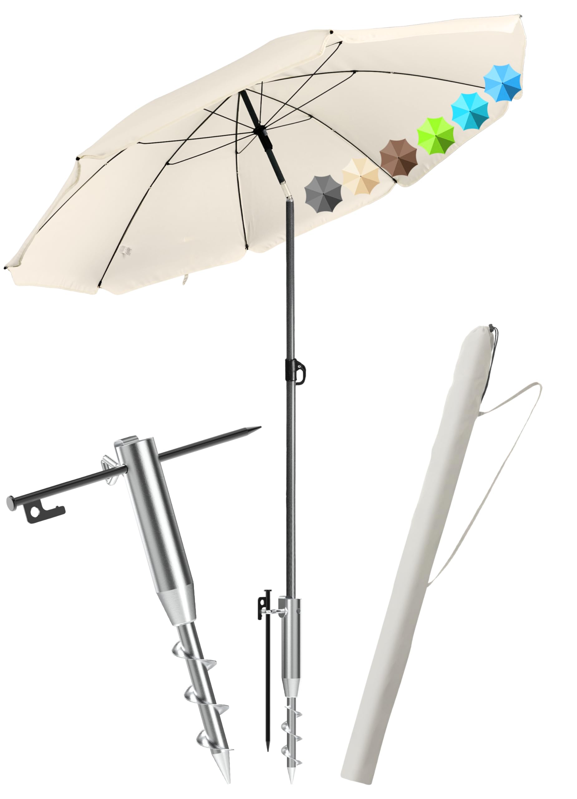 4smile Sonnenschirm Strand Set 3-in-1 Ø 180 cm Windfest UV Schutz 50+ Beige