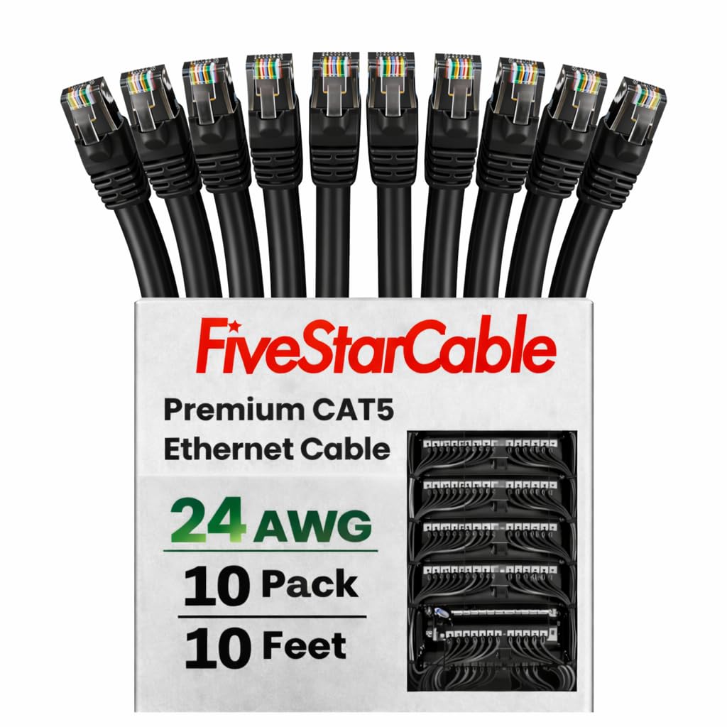 24 Pack Snagless Short Cat 5e Ethernet Cable - 3 Ft, High-Speed Internet Network Cable, PoE, RJ45 Connector, Gigabit LAN Patch Cord for Router, Modem, PC, Gaming, Smart TV, PS5, White