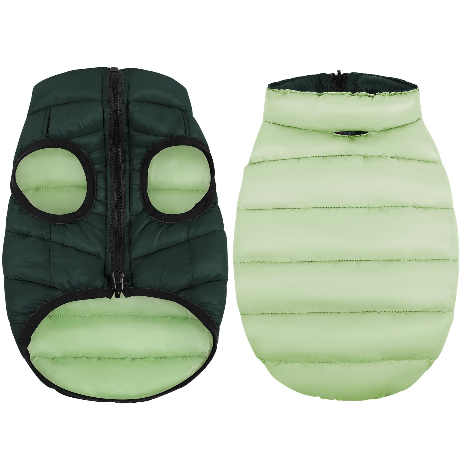 MIGOHI Reversible Dog Jacket for Winter, Windproof Turtleneck Dog Coat for Small Medium Dogs, Warm Zippered Dog Snowsuit Jacket for Cold Weather, Waterproof Dog Puffer Jacket with Leash Hole, Green XL