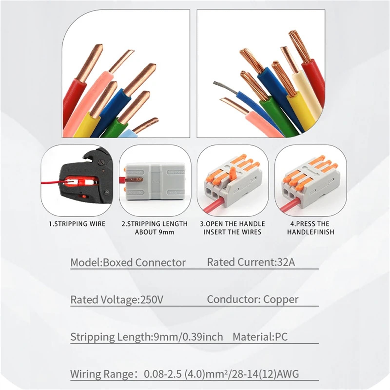 Conduttore for connettore di cablaggio mini compatto in scatola 2/3 pin con connessione elettrica a morsettiera push-in a leva AWG28-12(D2-2TM 30PCS)