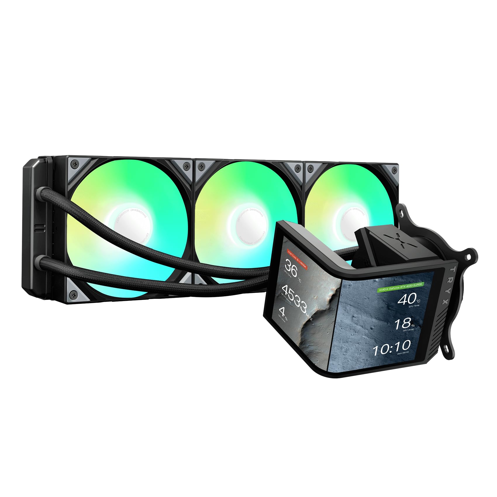 TRYX Panorama SE 360 ARGB 360mm AIO Rotatable 6.67'' AMOLED Curved Screen 3D Anamorphic Effect Customizable AIO Cooler 360mm Asetek Adela Pump 280w TDP ARGB Fan Intel LGA 1851/1700 AMD AM5/AM4