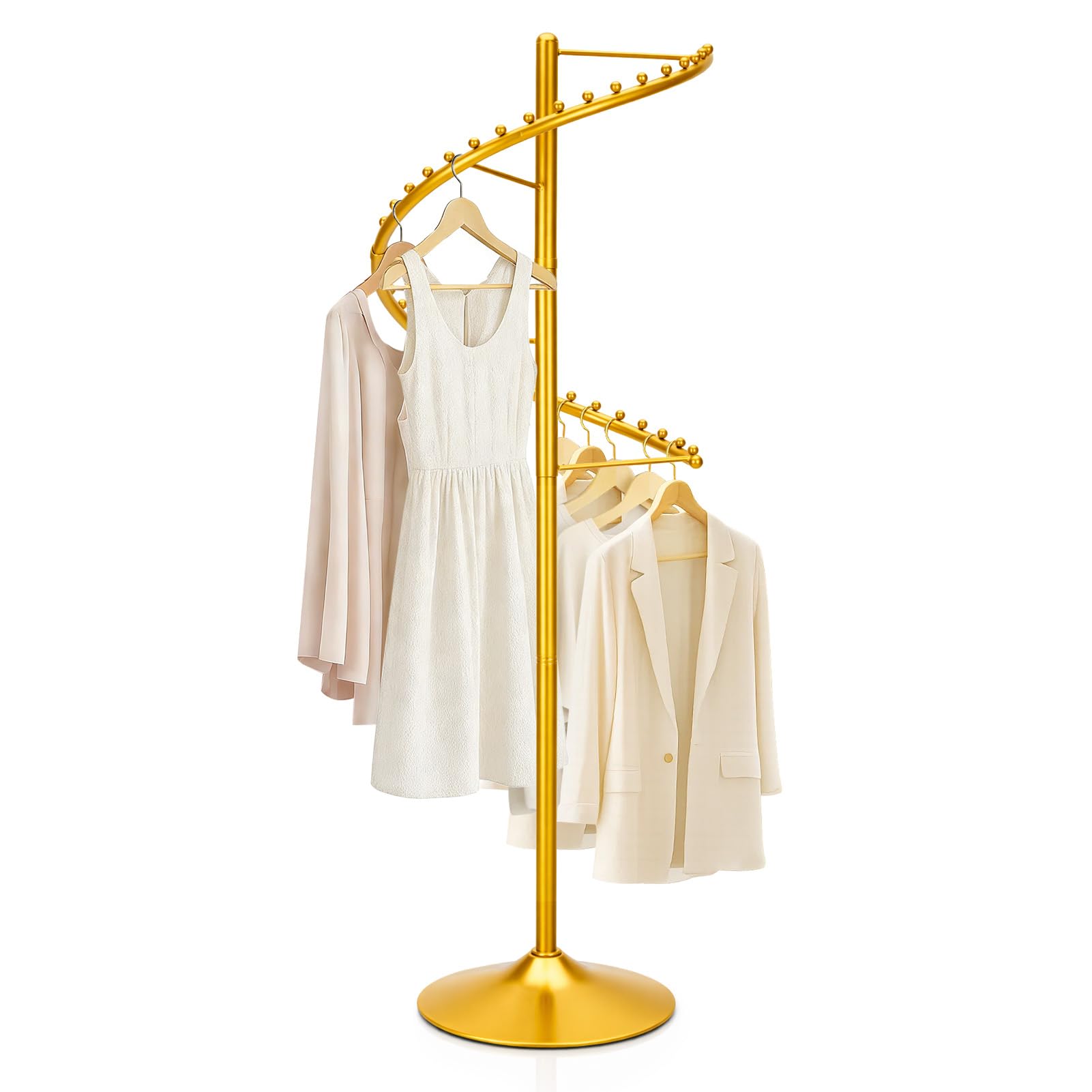 GreenWhim Rotating Clothes Rack 180cm Max Load 150kg Heavy Duty Gold Clothing Tidy Rail for Hanging Clothes, Coats, Dresses, Hats Display, Cloth Storage for Bedroom, Closet, Laundry