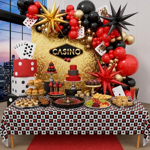 Image of Blue Orchards Casino Tablecover (Pack of 3) - XL 54 inchx108 inch - Immersive Casino Party Decorations, Poker Night Party Tablecloth, Vegas Themed Birthday Decor, Plastic Table Cover, Event Decoration