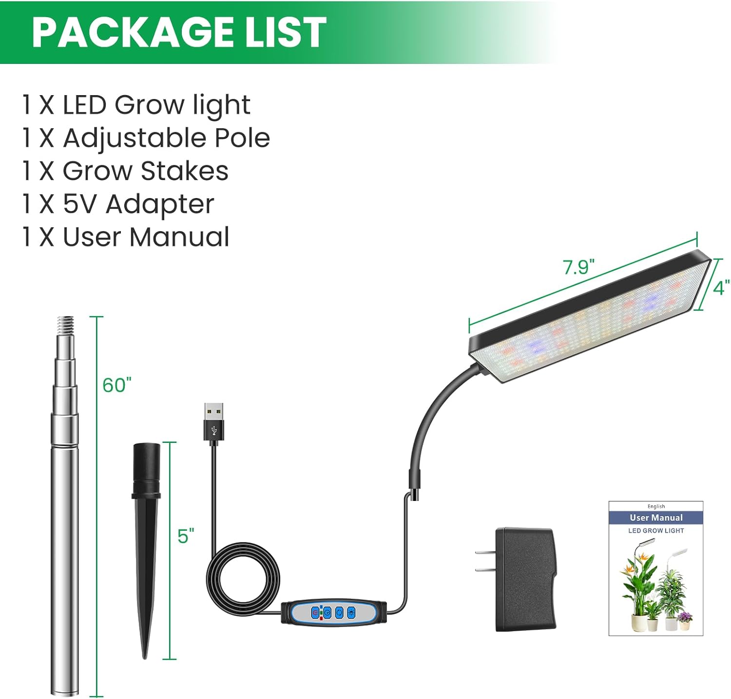 Grow Lights for Indoor Plants,153 LEDs Full Spectrum Plant Light, Plant Growing Lamp with 6/12/16 Timer, 5 Dimmable Levels,360° Gooseneck, 10''-65'' Adjustable Height for Small/Large Plant.