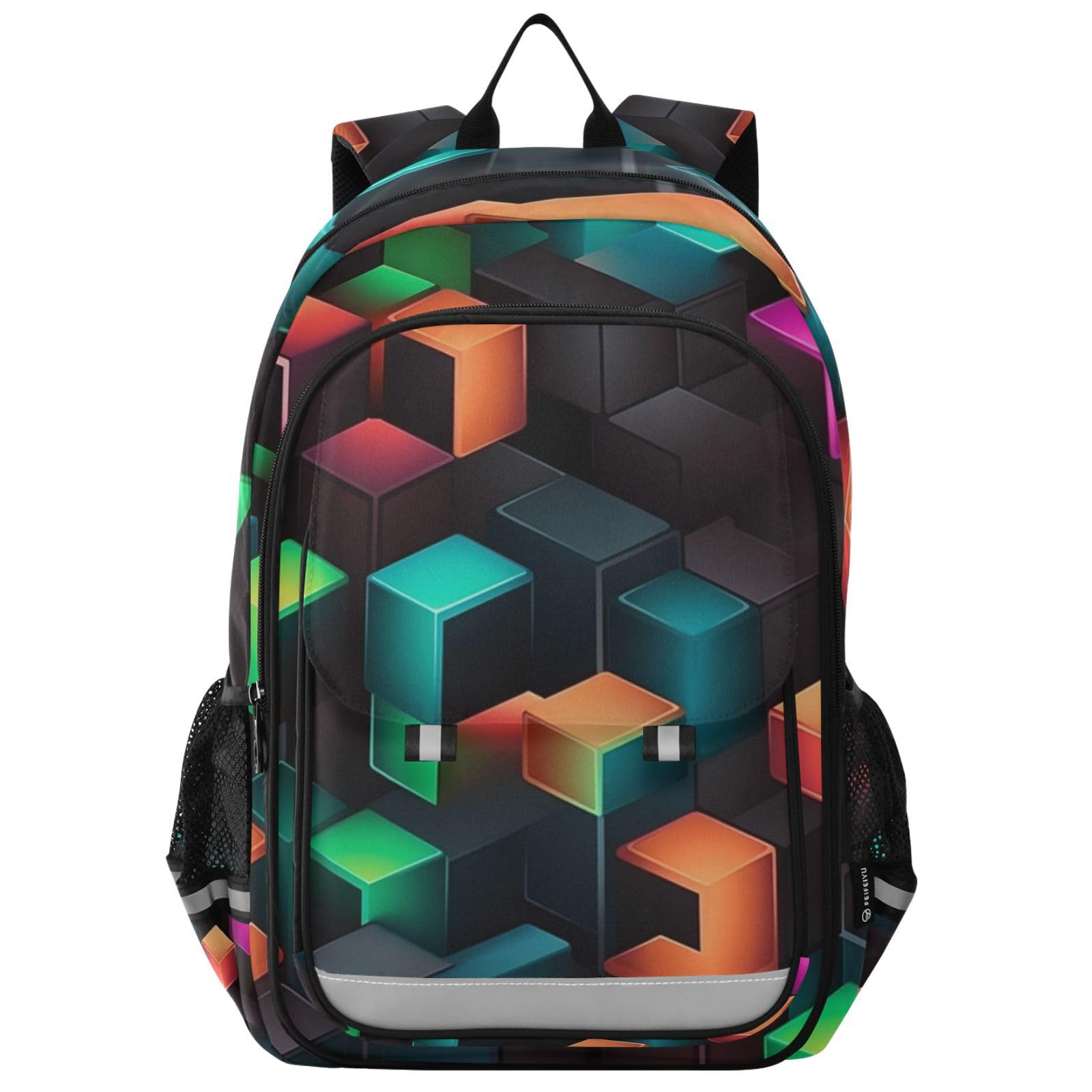 Linnyio Pattern Abstract Cubic Bookbag School Student Bag Kids' Backpacks For Travel Teen