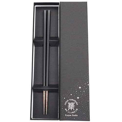 Kasyou Studio URUSHI KENKO Chopsticks ( Black 8.9 Inch/22.5 cm ) Made in Japan (Dishwasher Compatible) Luxury Chopsticks Reusable Japanese Style Gift Set baguettes japonaises japanische essstäbchen - Black