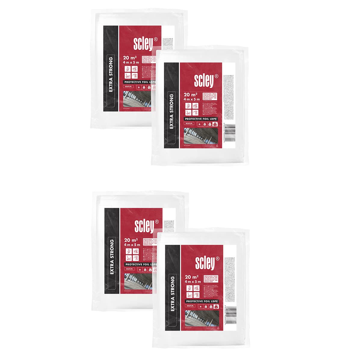 Scley plastico cubretodo, 4 Piezas plastico protector muebles, plasticos para cubrir Anchura 4m, Eslora 5m, 20m2, tiene un grosor de 5 micras, plastico para obras LDPE, A0410-500405