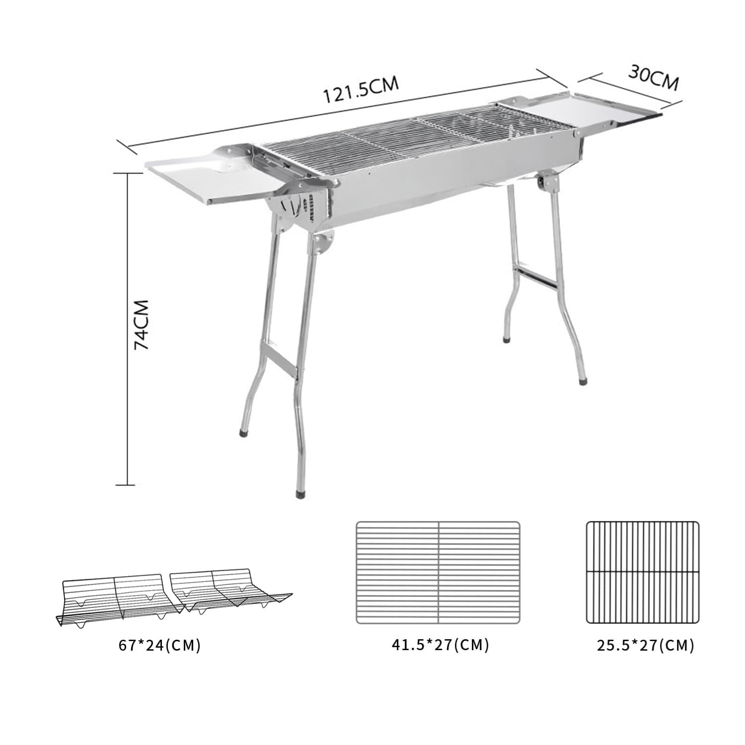Barbecue a carbonella in acciaio inox, pieghevole, portatile, da campeggio, a doppio strato, per cucinare all'aperto, campeggio, escursioni, picnic, in acciaio inox