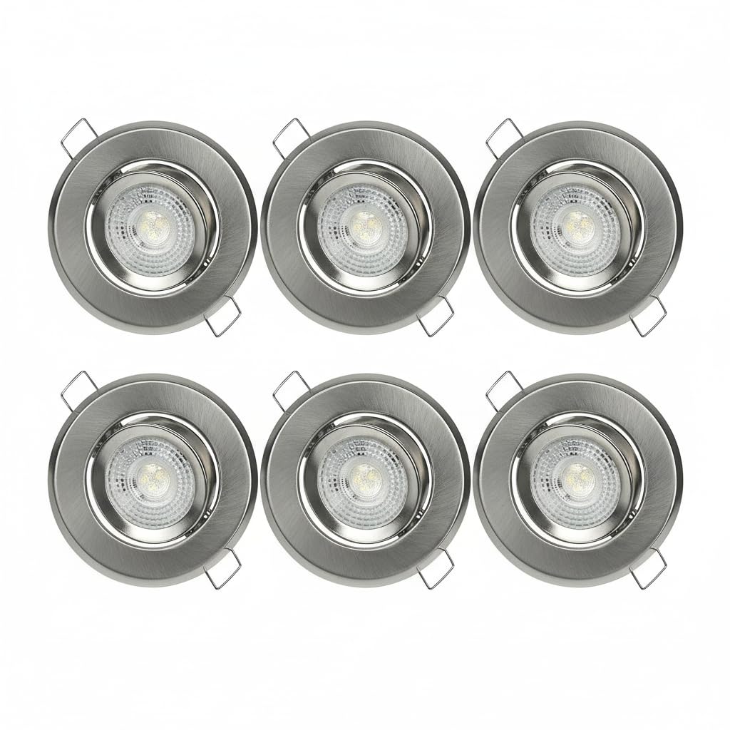 YLTLINK Adjustable Recessed Ceiling Spotlights,6 Pack,7W,White Light 6000K,Dimmable LED Downlights for Kitchen Bedroom Bathroom Living Room Aisle Hallway,IP44 Waterproof,90MM Silver Ceiling Light
