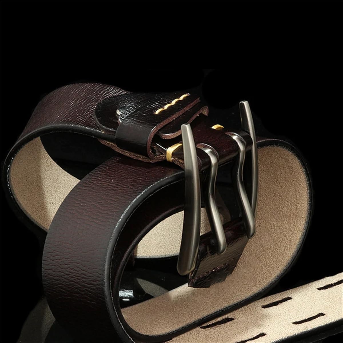 4 Cm Breiter Gürtel Aus Echtem Leder Im Vintage-Stil Mit Dornschließe, Jeansgürtel