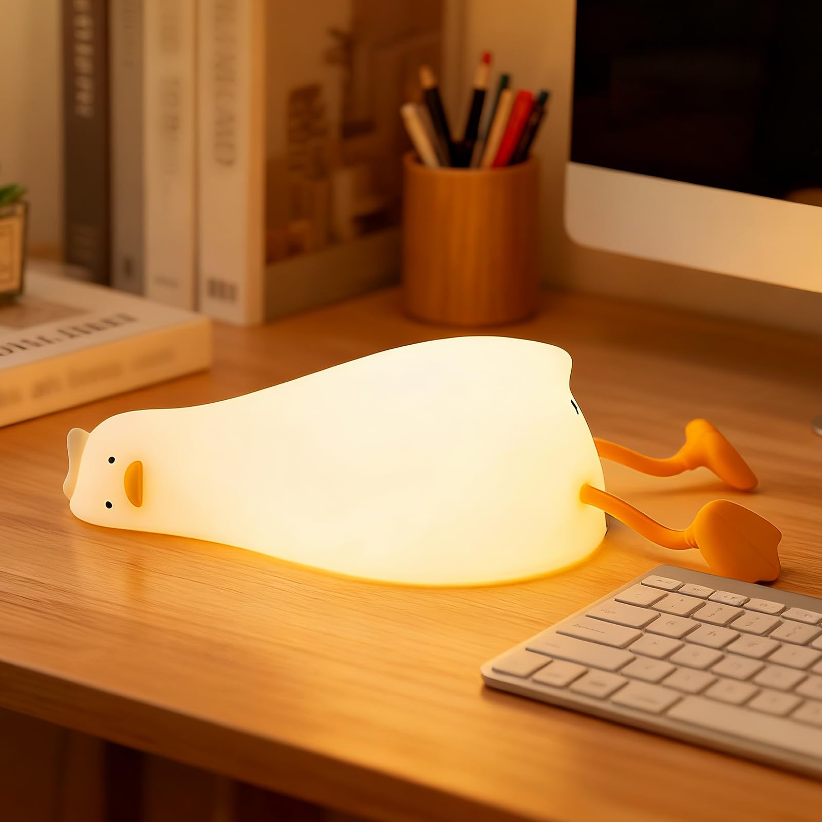 Luditek Laying Flat Duck Night Light 3 Level Touch Dimmable Rechargeable Beside Nursery Lamp Squishy Kawaii Stuff Desk