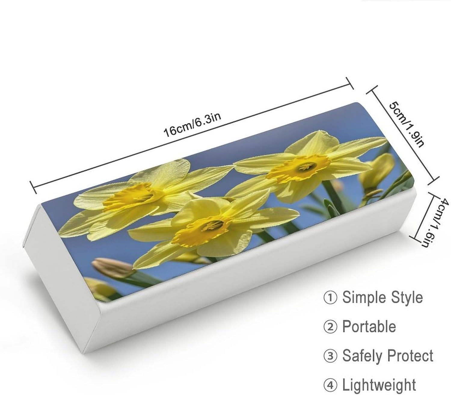 Yellow Daffodils Flowers Eyeglasses Case Hard Shell for Men Women PU Leather Eyeglass Cover Fashionable Travel Sunglasses Cases Portable Reading Glasses Cover with Cleaning Cloth image 2