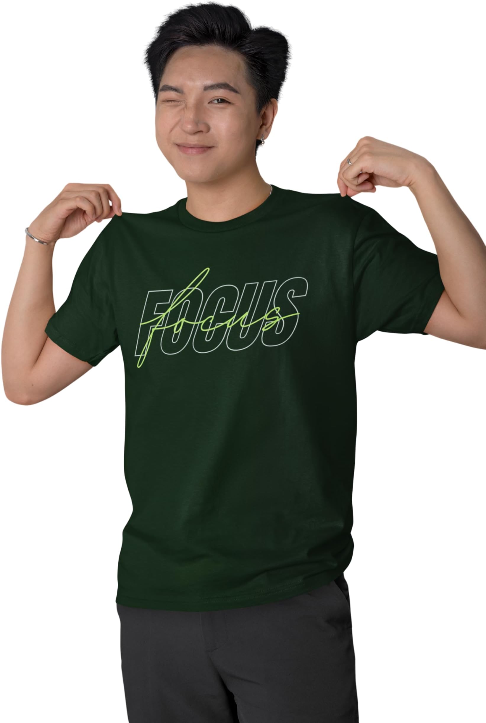Men’s Cotton Printed T-Shirt | “Focus” Graphic Tee | Round Neck Half Sleeve Regular Fit Casual Wear Tee for Boys & Men
