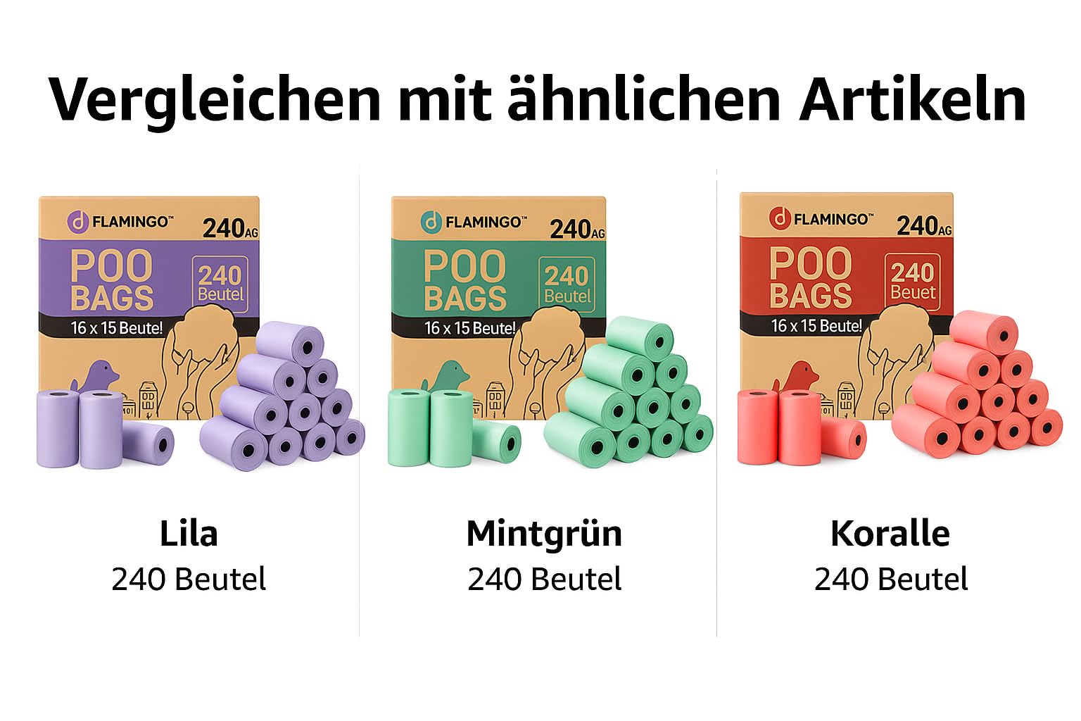 Flamingo Worki na odchody Basic – pastelowy róż, 240 sztuk | higieniczne i stylowe worki na odchody dla psów do podróży