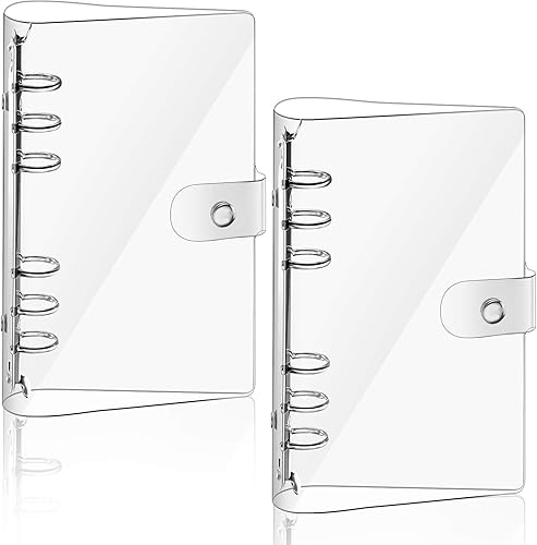 Zonon Carpeta transparente A6 transparente de PVC suave de 6 anillas, carpeta de presupuesto recargable, cubierta protectora de cierre de botón a