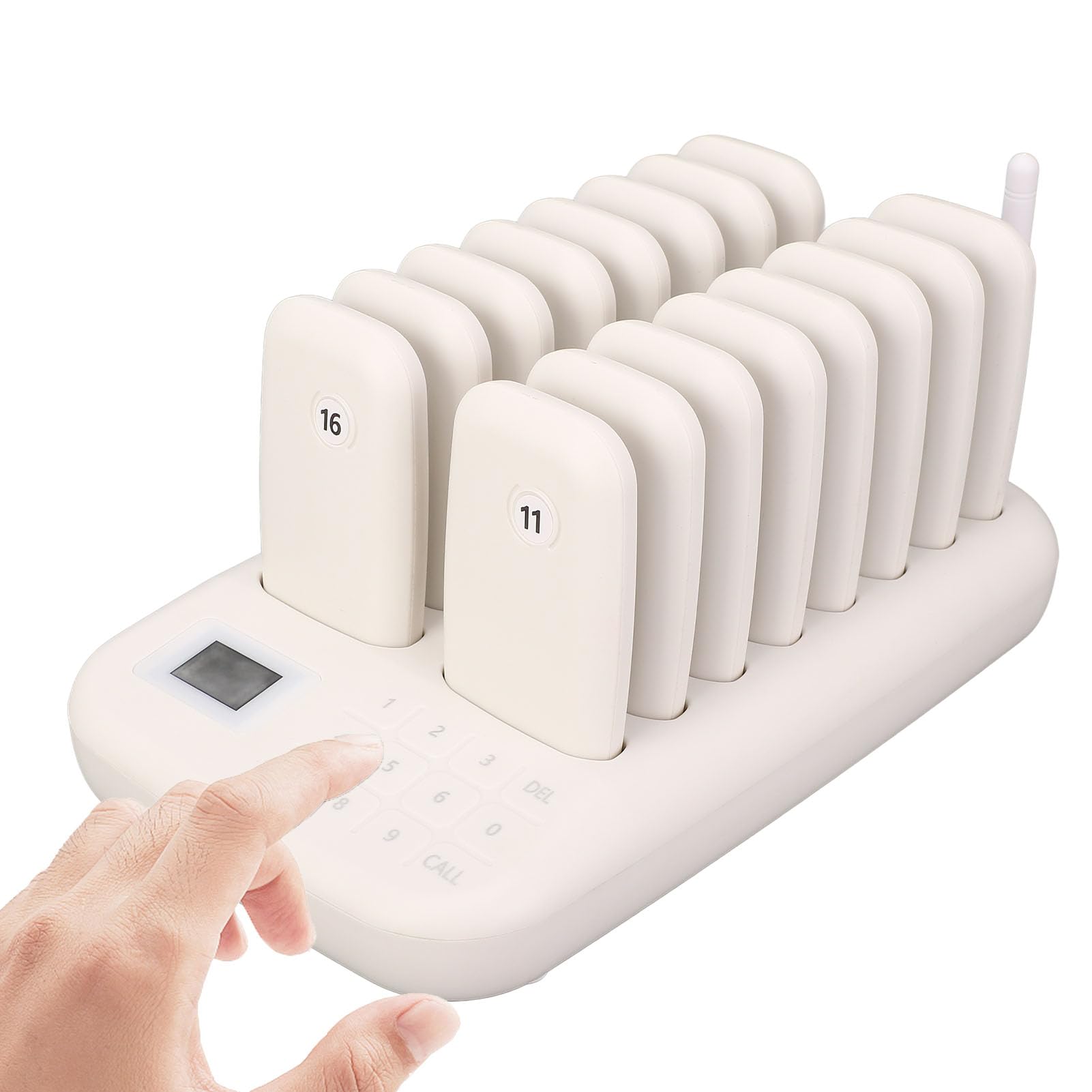 Dpofirs di Chiamata Wireless, di Chiamata Wireless per Gli Ospiti del Ristorante, di Cercapersone a Lungo Raggio con Trasmettitore e 16 Cercapersone Ricaricabili, per Il Negozio(EU)