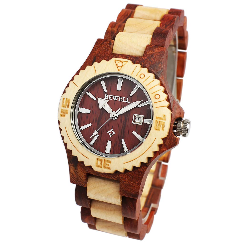 Amazon | 日本製ムーブメント 天然素材 木製腕時計 日付カレンダー