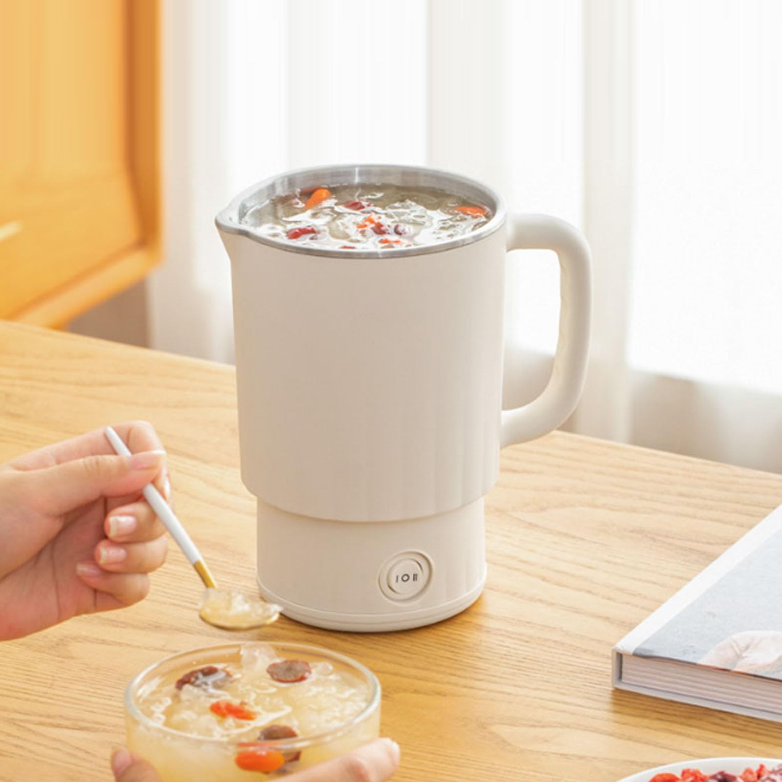 Bollitore Elettrico Portatile, Macchina per tè e caffè in Acciaio Inossidabile da 600 Ml con 2 Impostazioni di Temperatura, Bollitore da Viaggio, Pieghevole per Campeggio, Casa