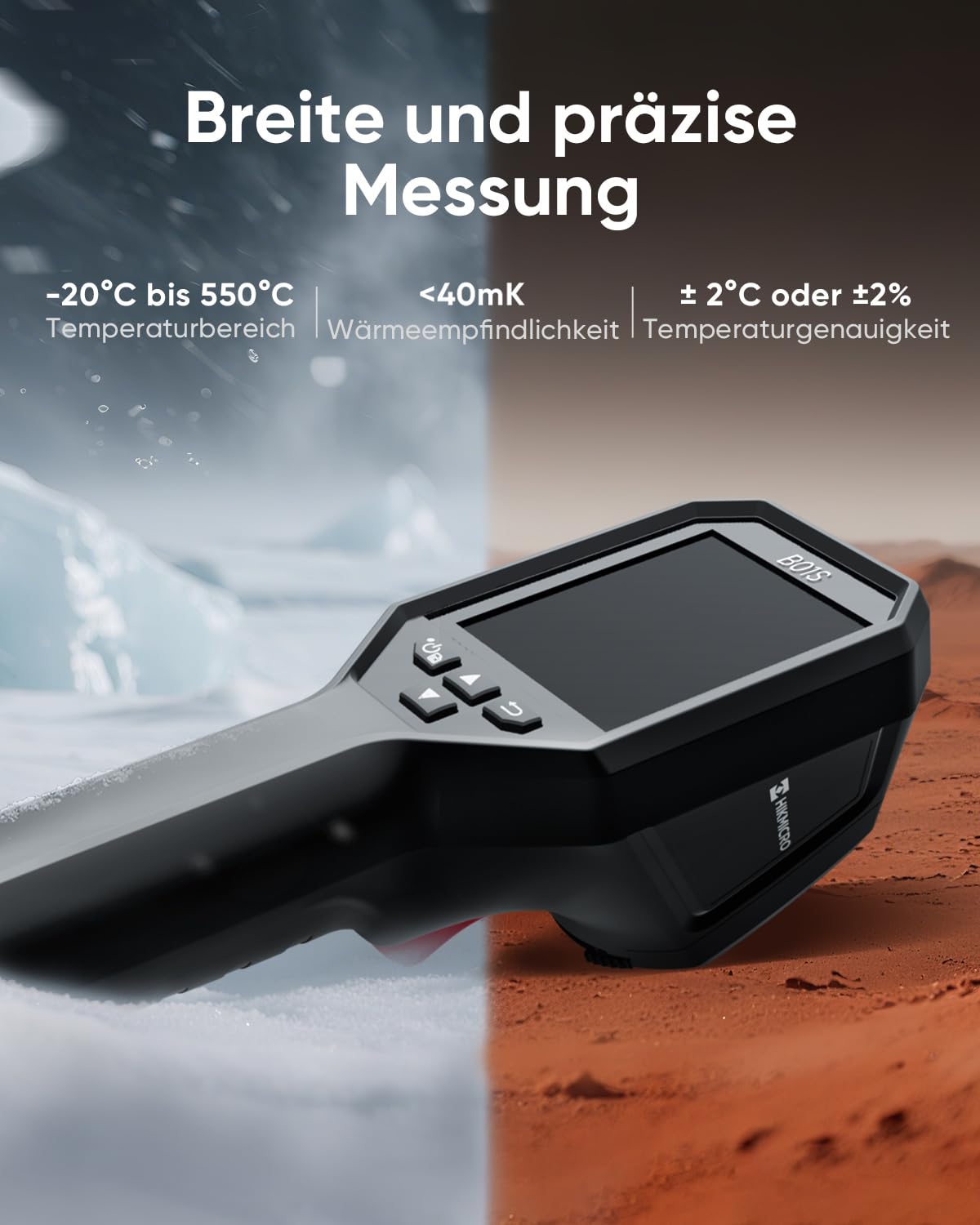 Wärmebildkamera HIKMICRO B01S SuperIR 256x192 IR-Auflösung, WiFi, 25Hz, 3,2" LCD Display mit einer Auflösung von 640x480 Bildpunkten Infrarotkamera, NETD<40mk, -20°C~550°C Thermokamera mit PC-Analyse