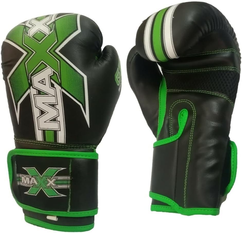 MAXX Junior Boxing Gloves: Adjustable Strap Training Gloves for MMA, Boxing, Muay Thai – Perfect for Boys and Girls (X1 Black Green, 4OZ) — image 1