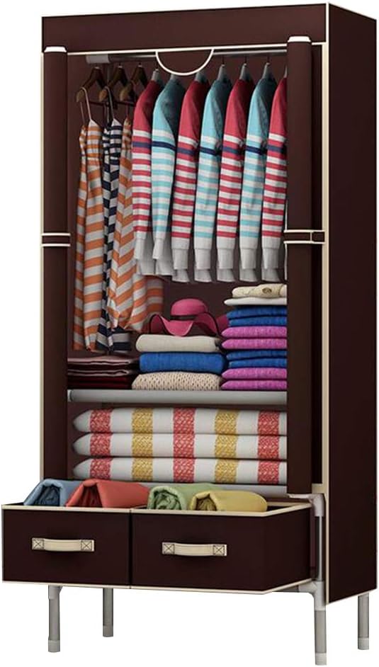 Cloth Wardrobe Clothes Closet, Portable Closet Wardrobe Storage Closet Standing Closet Fabric Cabinet Portable Wardrobe,Coffee_75x45x170cm
