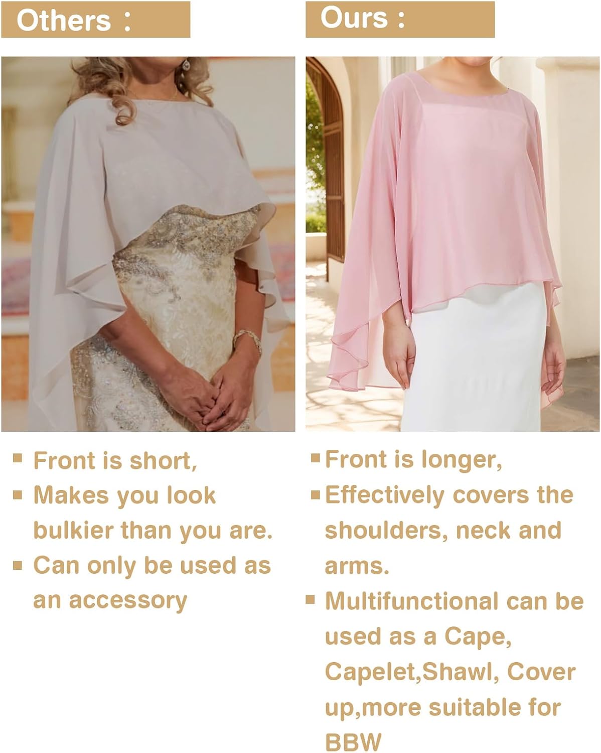 Women Poncho Cape High Low Chiffon Shawls Wraps Scarves Capelets for Evening Dress Bridal Wedding Party - Image 5