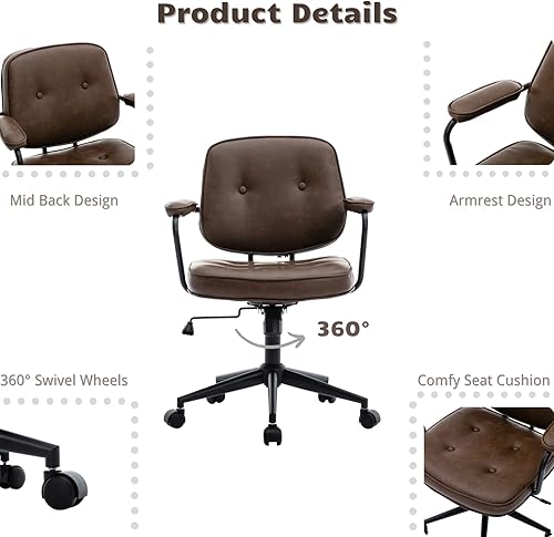 Miniatura 7 de HEAH-YO Silla de escritorio moderna para oficina en casa, silla de escritorio para computadora de altura ajustable con ruedas y brazos, silla