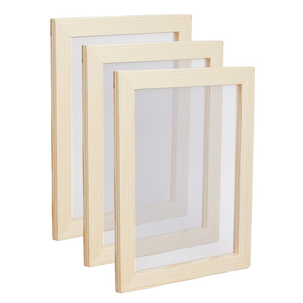 SUPERFINDINGS 3 Marco de Fabricación de Papel de Madera Herramientas de Pantalla de 24.9 x 19cm Marco de Moldes para Hacer Papel de Madera de Almendra Blanqueada Marco para Manualidades de Papel DIY