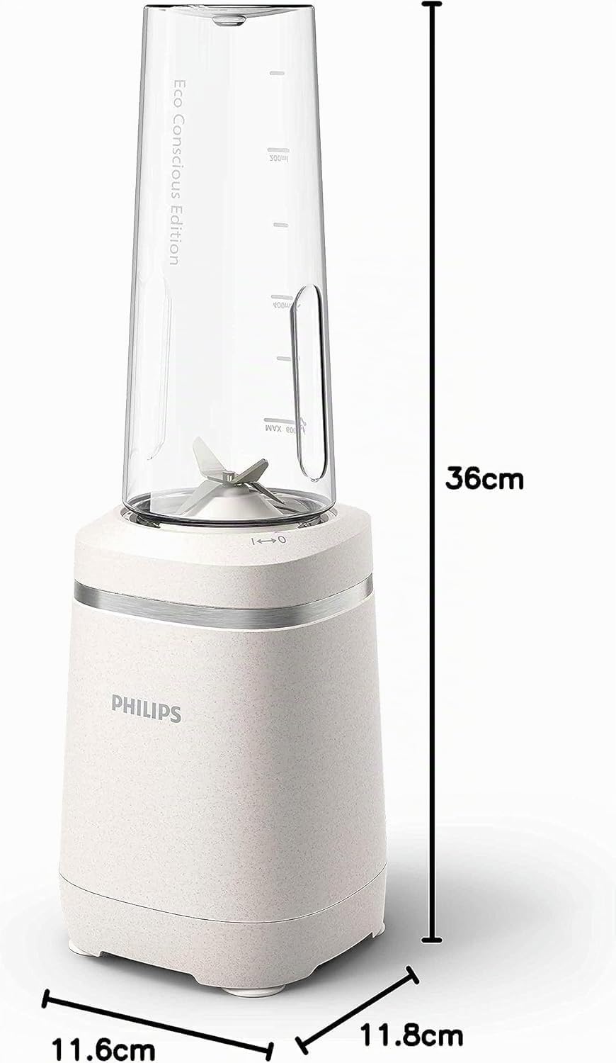 Philips Blender mixeur Série 3000 - Collection Eco Conscious, Technologie ProBlend, gourde de 0.6L Blend&Go, lames en inox, 350W, Plastiques 100% biosourcés, blanc soie mat (HR2500/00)