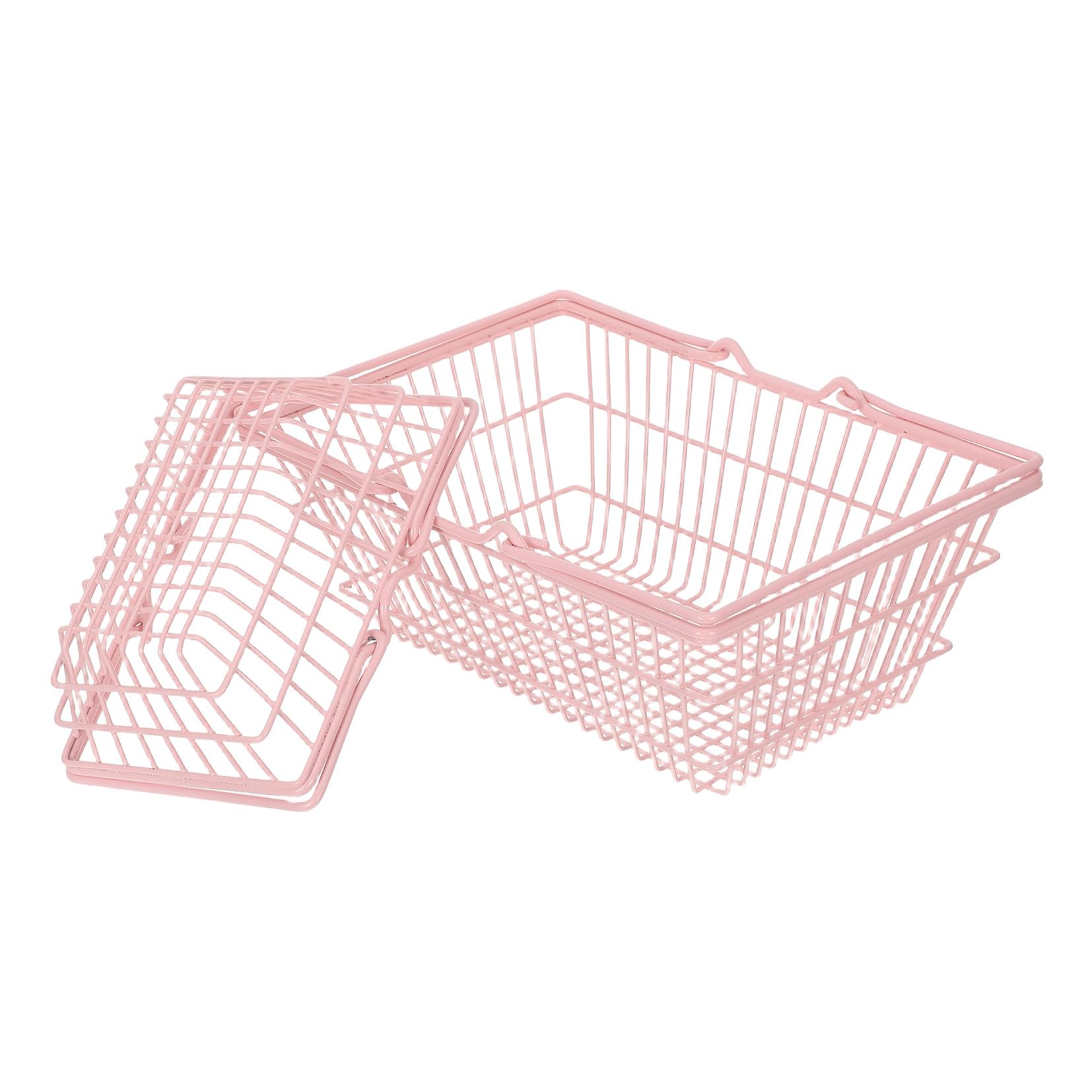 Cesta de Compra de Metal Rosa con Asa, 2 Piezas, para Artículos Varios