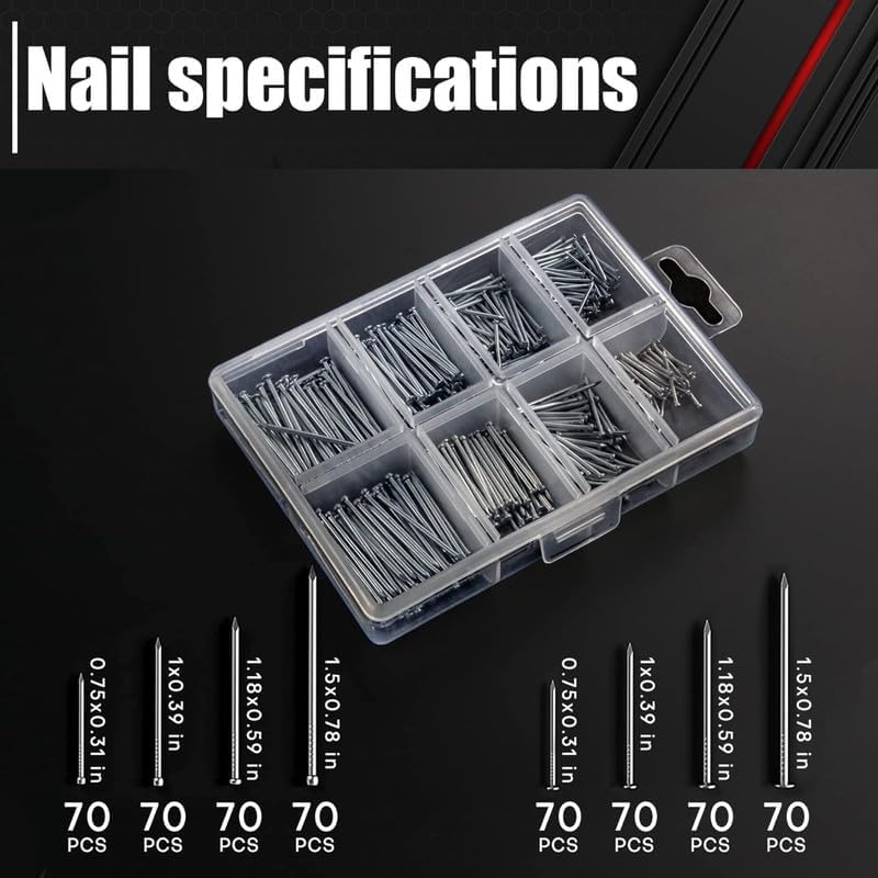 2-Piece Claw Hammer Set, 8oz Stubby & 16oz Fiberglass Claw Hammers with Magnetic Nail Starter, 560pcs Hardware Nails for Home Repair & DIY