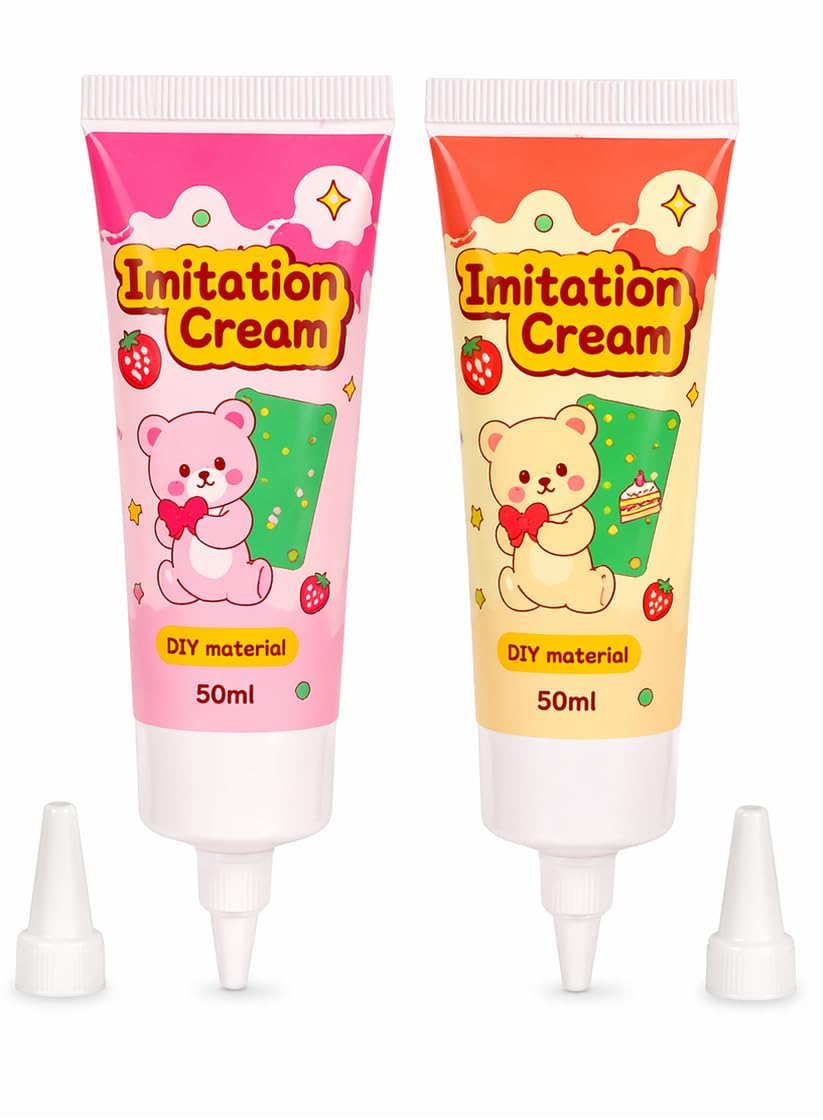 Levin Mini Imitation Whipped Cream DIY Craft Kit – 2PCS Cute Fake Whipped Cream Glue Tubes with Nozzles – Kawaii Slime & Squishy Decorating Set for Phone Cases (Randomcolor)-image-48