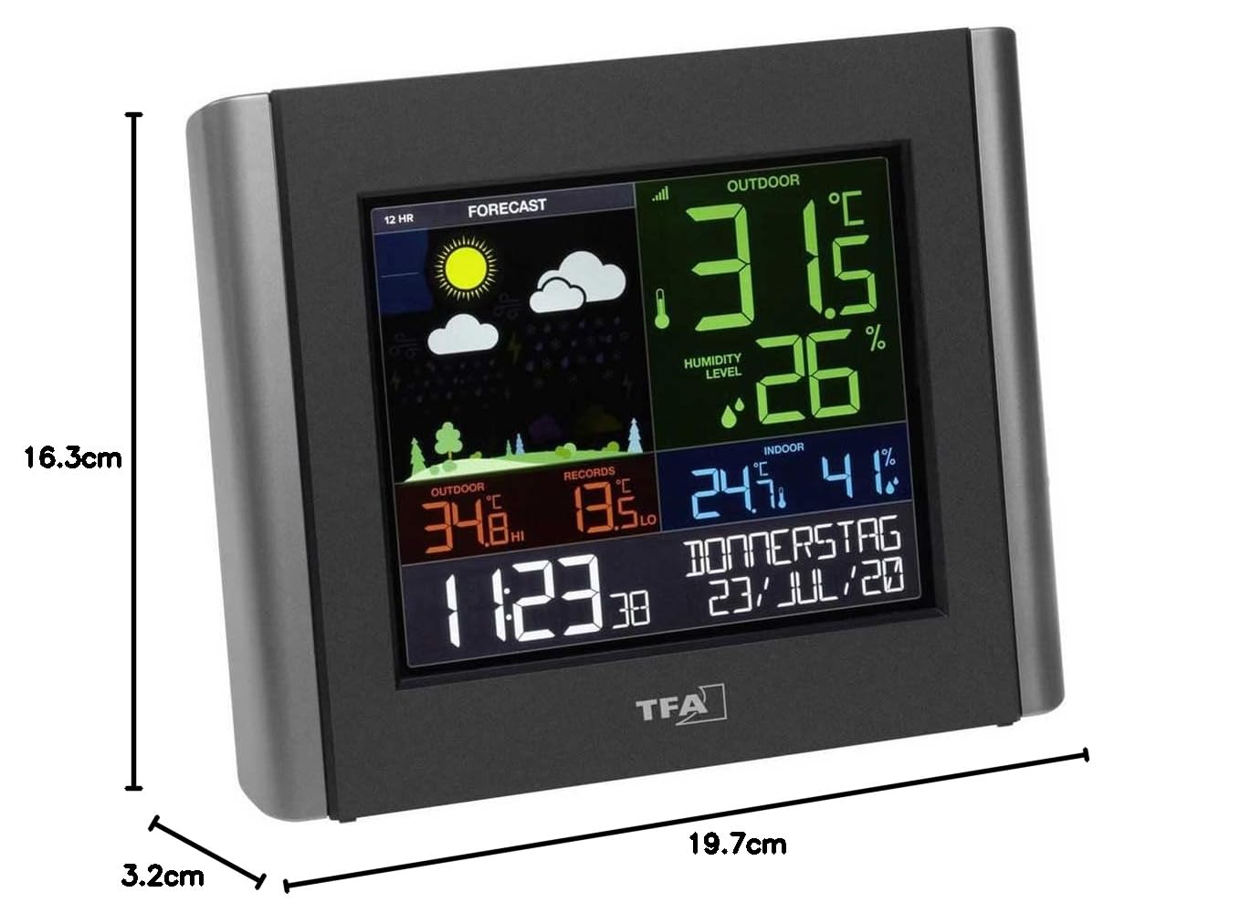 TFA Dostmann WLAN Wetterstation Meteo, 35.8000.01, Profi-Wettervorhersage, kostenlose View App, einstellbare Alarme, Taupunkt, Hitzeindex, schwarz, (L) 197 x (B) 32 (85) x (H) 163 mm