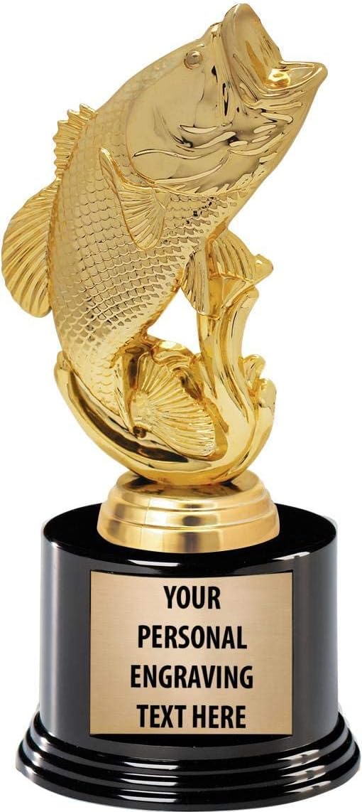Crown Awards Fishing Trophies with Custom Engraving, 7.25" Personalized Largemouth Bass Fish Trophy On Deluxe Round Base Prime