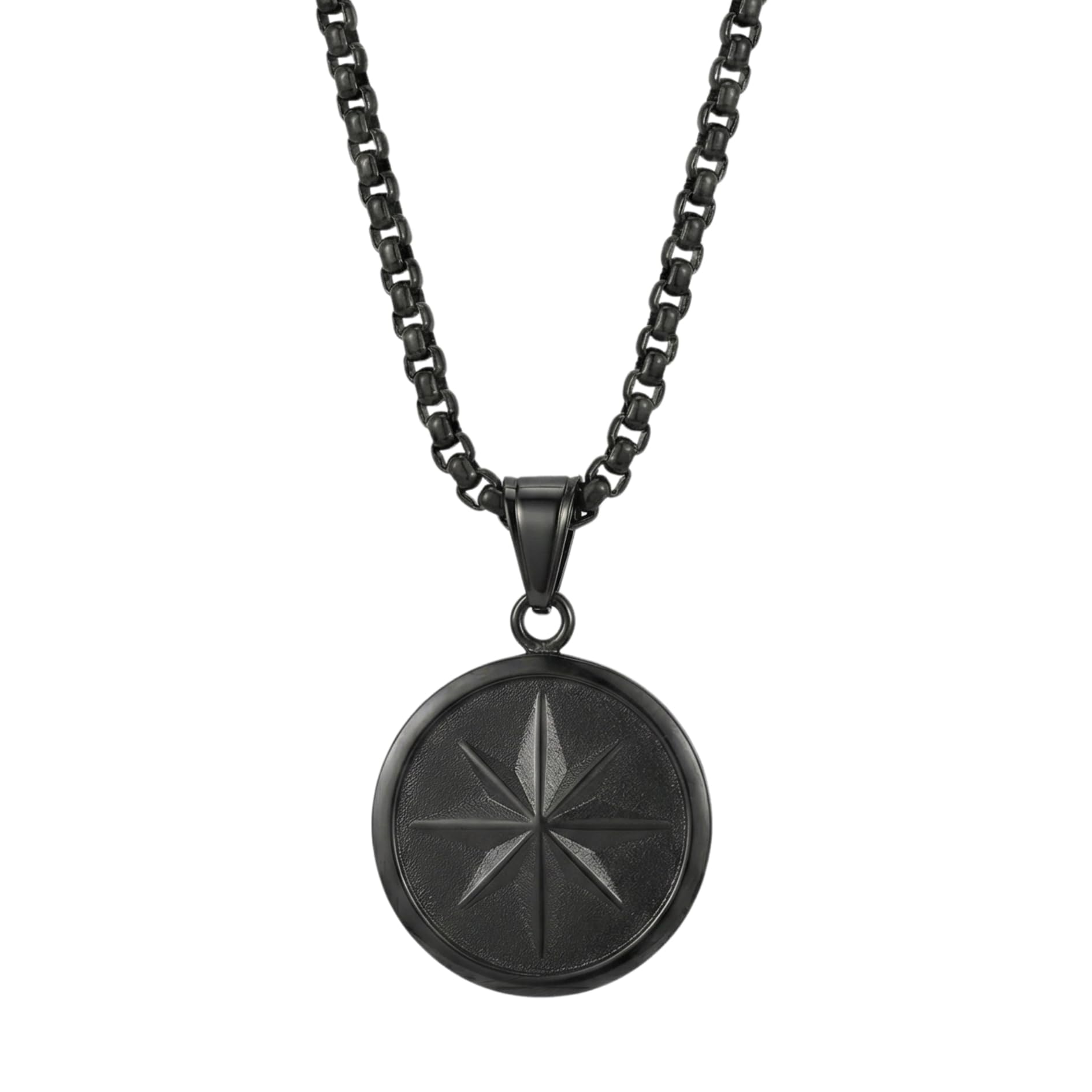 COSMIC BLACK STAR - 28mm Titanium Steel Pendant with 24inch Round Box 5mm Chain for Men & Boys-image-21