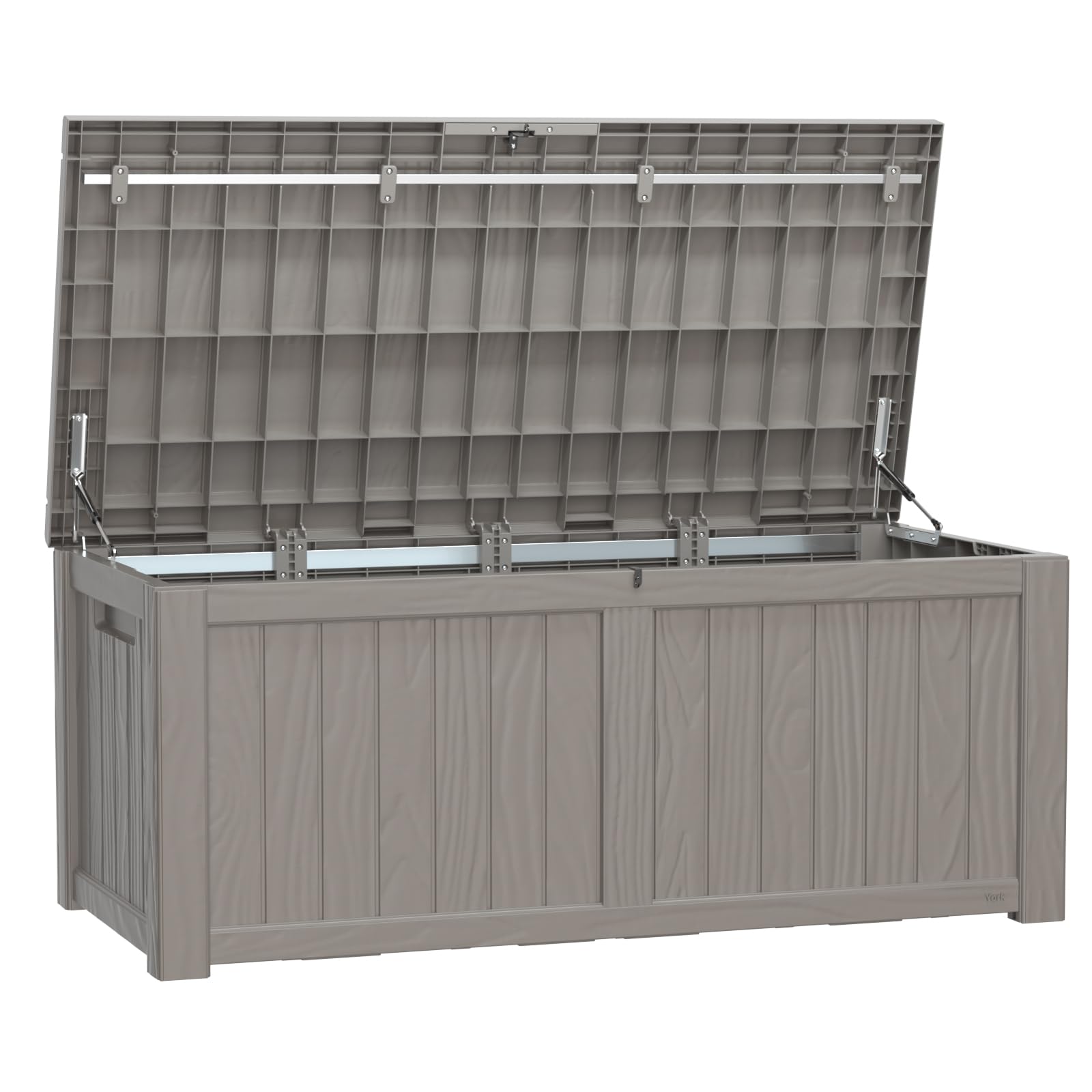 Patiozen Grey 150 Gallon Deck Box,Resin Outdoor Storage Box With Lockable For Patio Furniture, Pool Accessories, Garden Tools Waterproof Outside Storage Box (Grey)