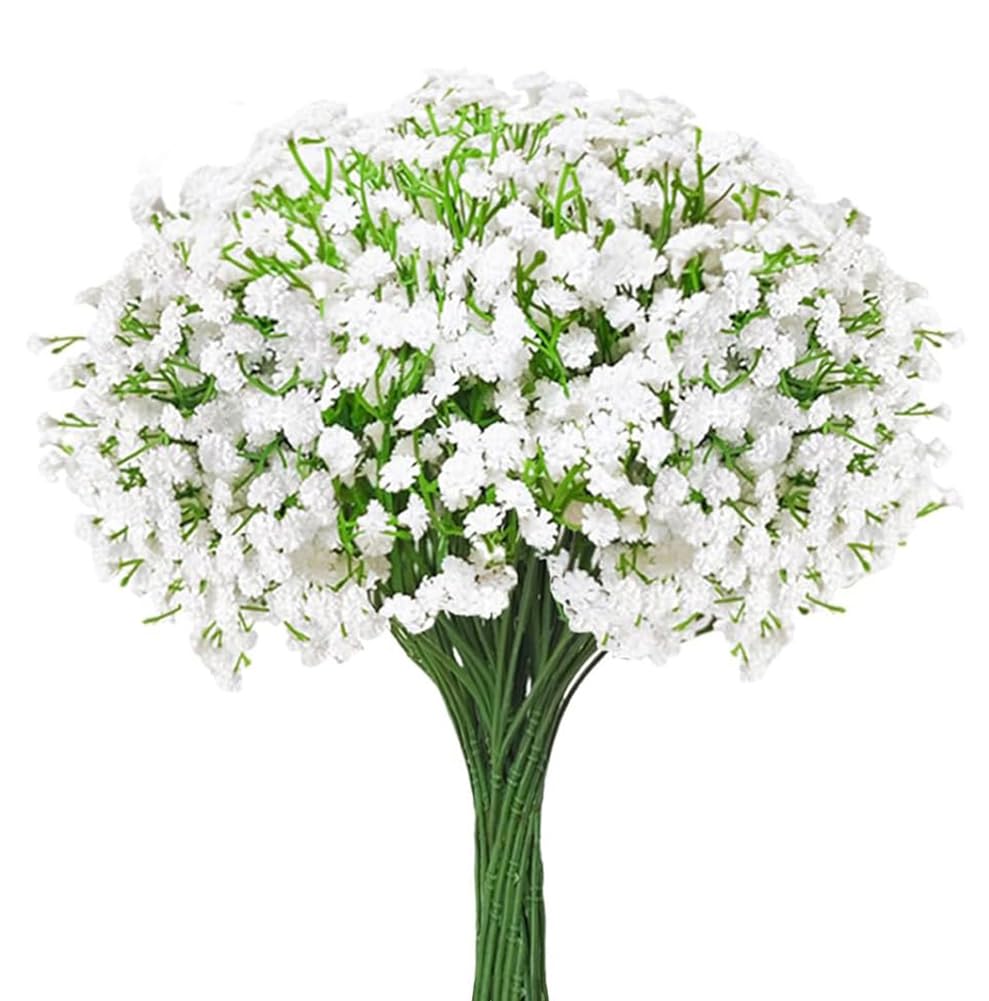 Uhky 6 Pcs Artificial Baby Breath Gypsophila Flowers Bouquets Real Touch Flowers for Wedding Party DIY Wreath Floral Arrangement Home Decoration (8Pcs White-28cm)